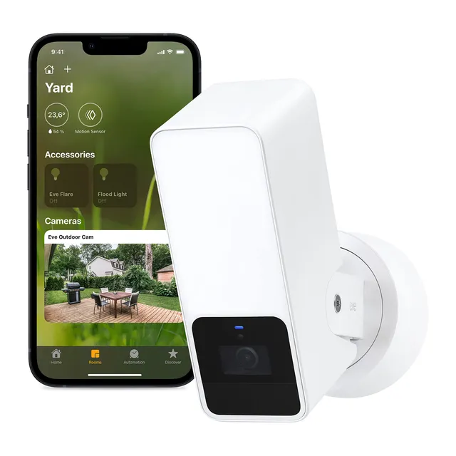 eve-outdoor-cam-wei-apple-home-smarte-au-enkamera-mit-flutlicht image 1