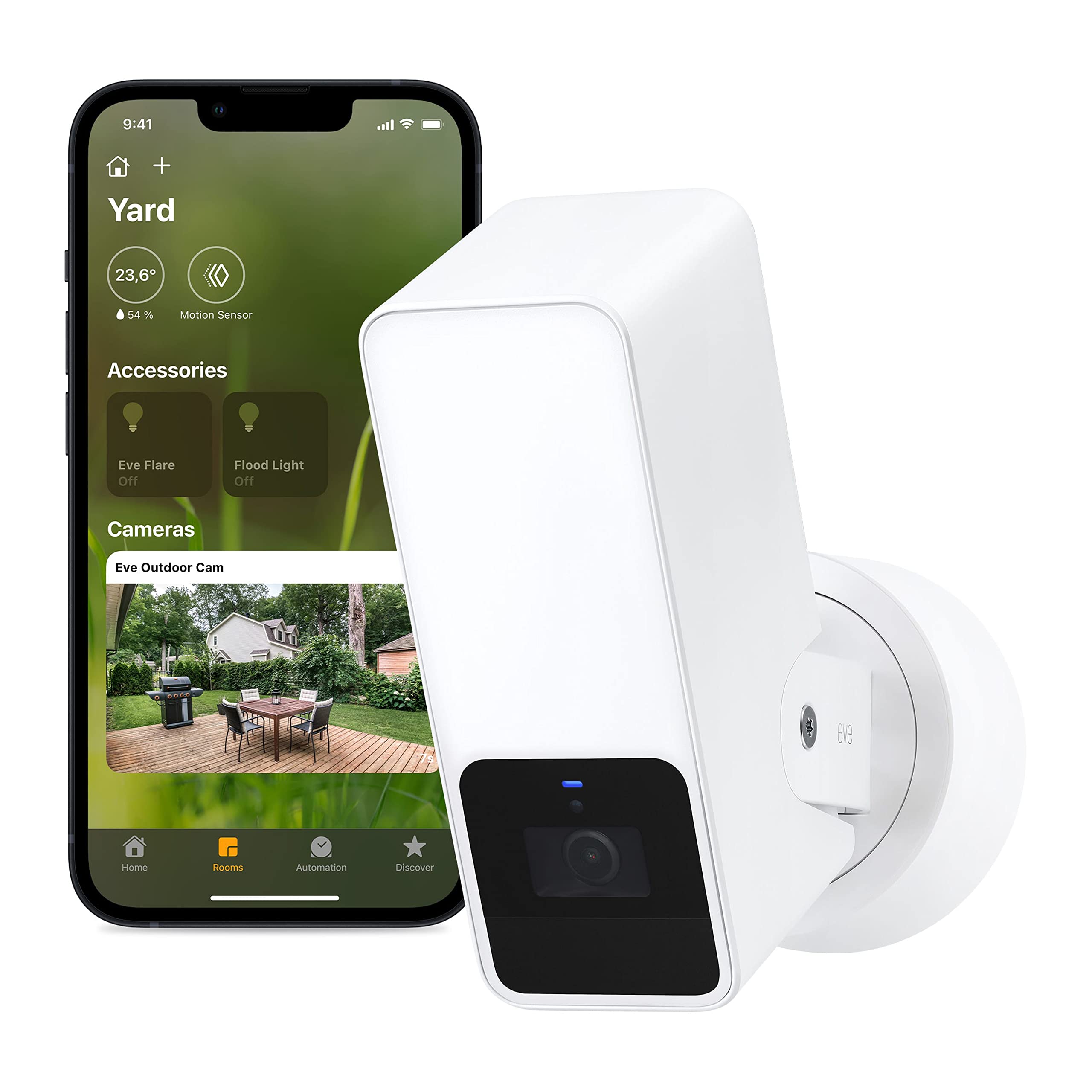 eve-outdoor-cam-wei-apple-home-smarte-au-enkamera-mit-flutlicht image 1